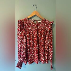 Knox Rose Long Sleeve Blouse Top Floral with Ruffles Size XL